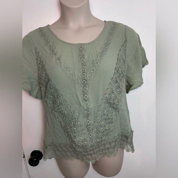 Daytrip Applique Sage Boho Crocket Women’s Top Tie Back Size XL #1600 - Picture 4 of 11